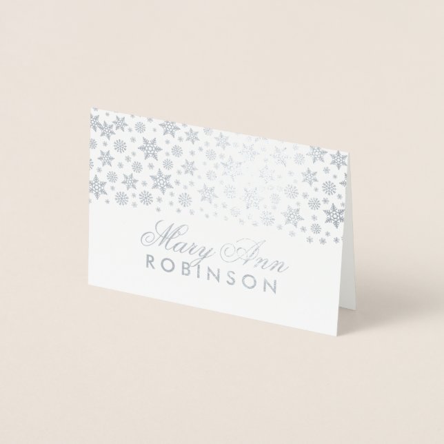 Winter Wedding Guest Seating Place Card Silver (Front)