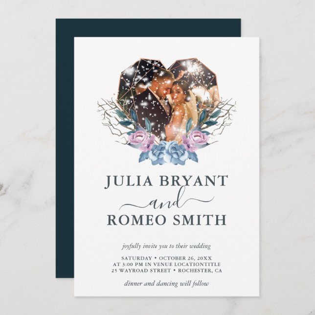 Winter Wedding Heart Shape Photo Invitation (Front/Back)