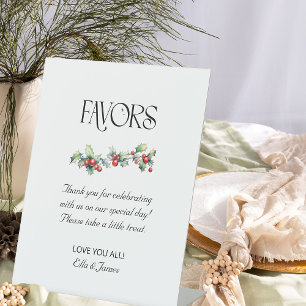 Winter Wedding Holly and Berries Favours Table Sig Pedestal Sign