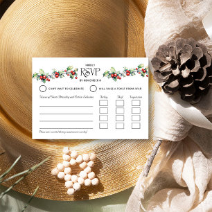 Winter Wedding Holly and Red Berries Entrée RSVP Card