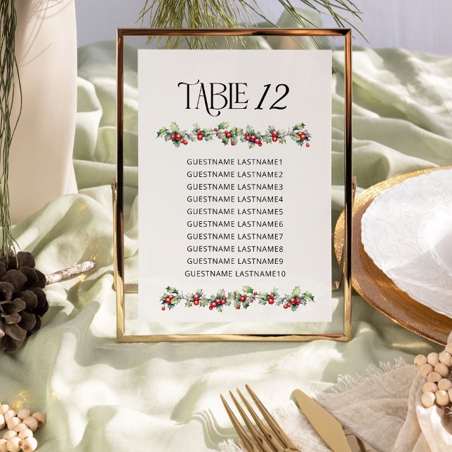 Winter Wedding Holly Table Number Seating Chart (Table Number Seating Chart from the Holly Bells Wedding Collection by Darling and May)