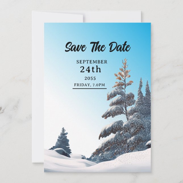 Winter wedding invitation card, colour design (Back)