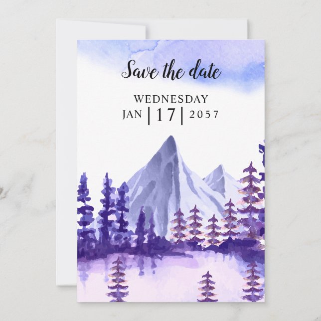 Winter Wedding Invitation Card Evergreen Forest  (Back)