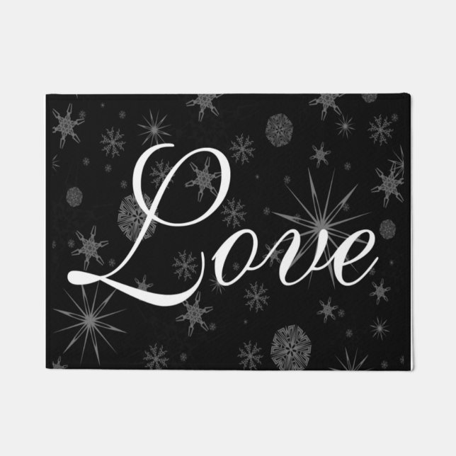 Winter Wedding Love Snowflakes Design Christmas Doormat (Front)