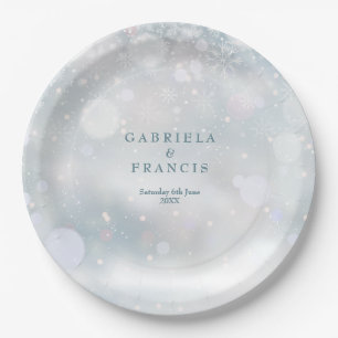 Winter Wedding Modern Elegant Snowflakes Paper Plate