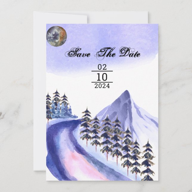 Winter Wedding Mountain Trees Editable Template (Back)
