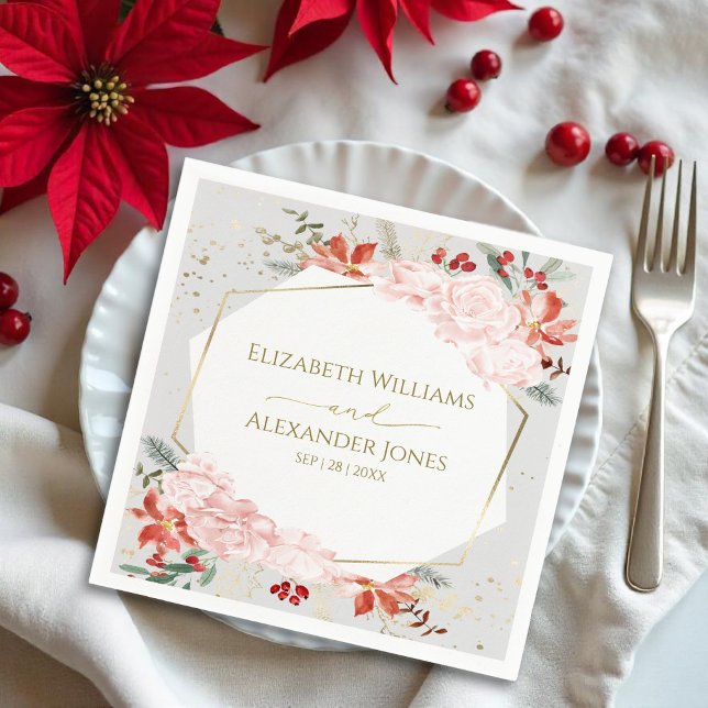 Winter Wedding Napkins Gilded Watercolor Floral (Creator Uploaded)