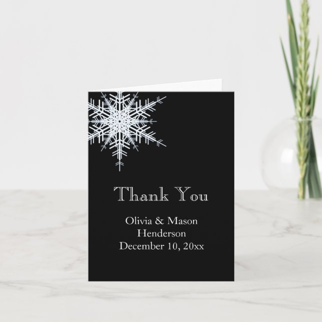 Winter Wedding Offset Snowflake Thank You Card (Front)