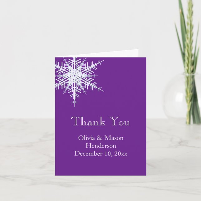 Winter Wedding Offset Snowflake Thank You Card (Front)