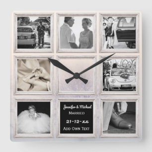 Winter Wedding Photo Collage Or Anniversary Snow Square Wall Clock