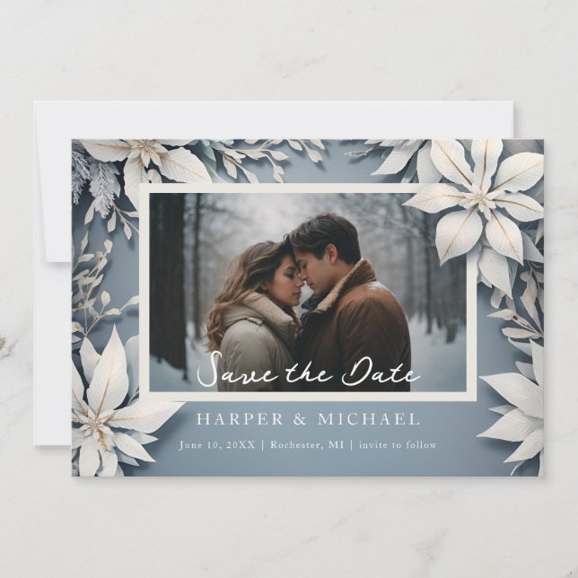 Winter wedding photo save the date invitation (Front)