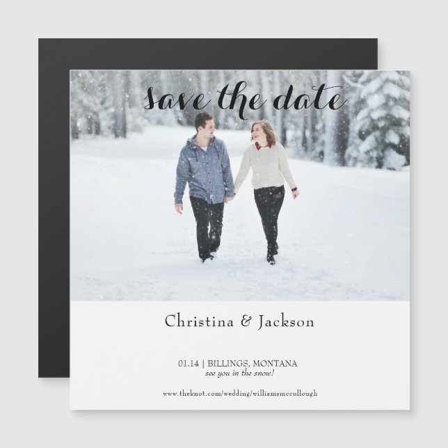 Winter Wedding Photo Save the Date Magnetic Invitation (Front/Back)