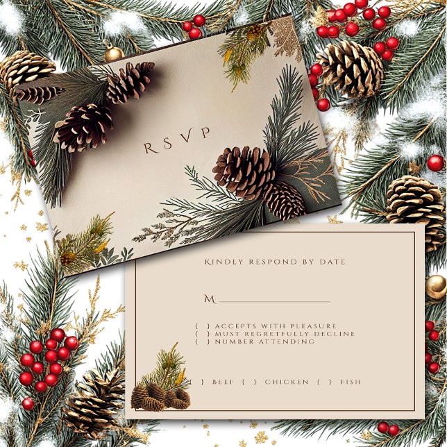 Winter Wedding Pine Cones Pine Needles RSVP Card (Creator Uploaded)