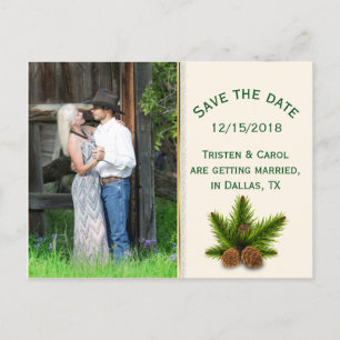Winter Wedding Pine Cones Save the Date Postcard