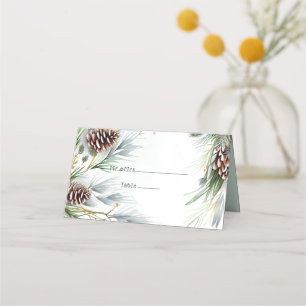 Winter Wedding Pine Cones Snow Pine Branches Place Card