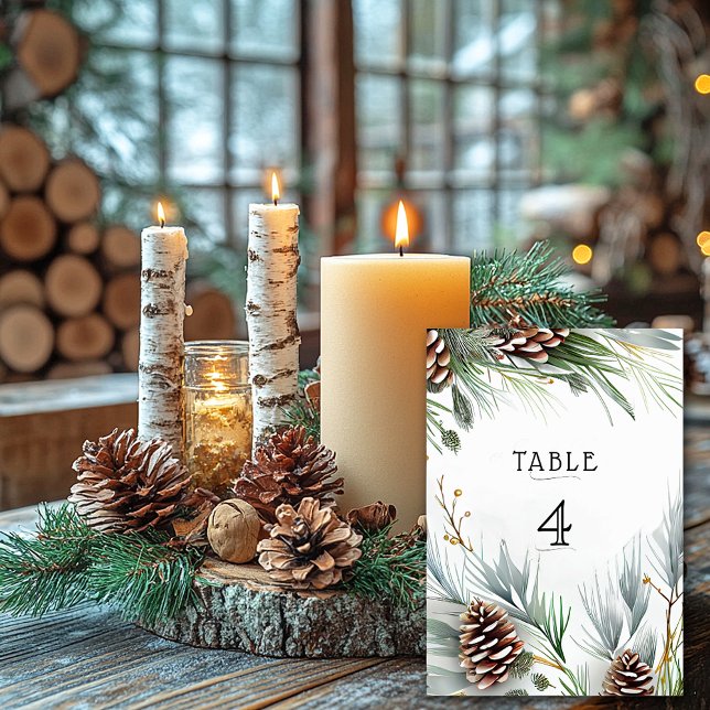 Winter Wedding Pine Cones Snow Pine Branches   Table Number (Creator Uploaded)