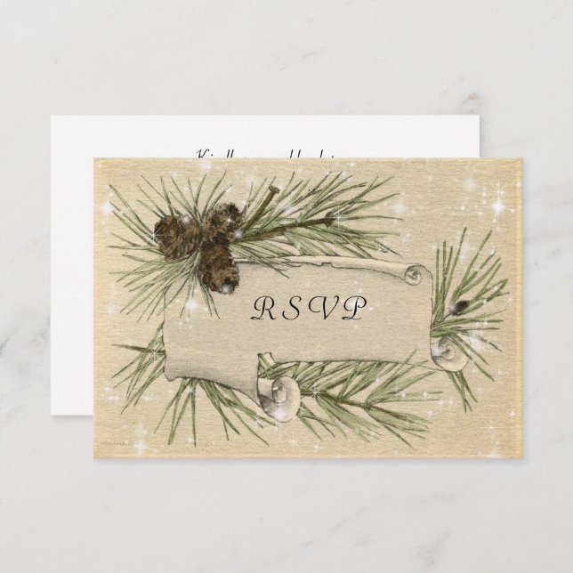 Winter Wedding, Pine Cones, Wedding Invitation (Front/Back)
