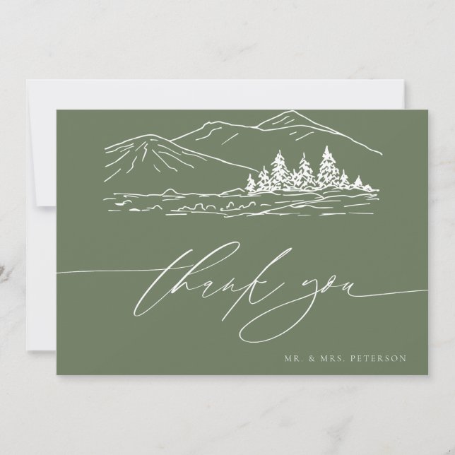 Winter Wedding | Pine Tree Forest Rustic Mountains Thank You Card (Front)
