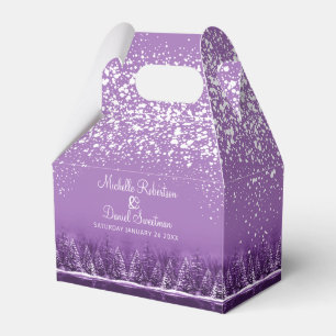 Winter wedding pine trees lake purple art favour box