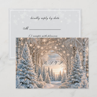 Winter Wedding Pine Trees Snowflakes Pretty Lights RSVP Card