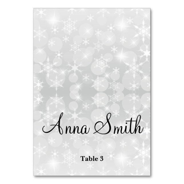 Winter Wedding place cards,Snowflakes Wedding plac Table Number (Front)