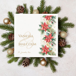 Winter wedding poinsettia gold template napkin