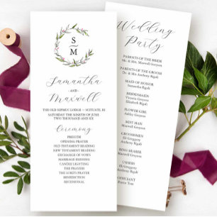 Winter Wedding Programs Watercolor & Ink Botanical