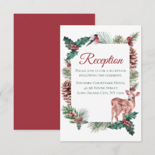 Winter Wedding Reception Christmas Deer Red Floral Invitation