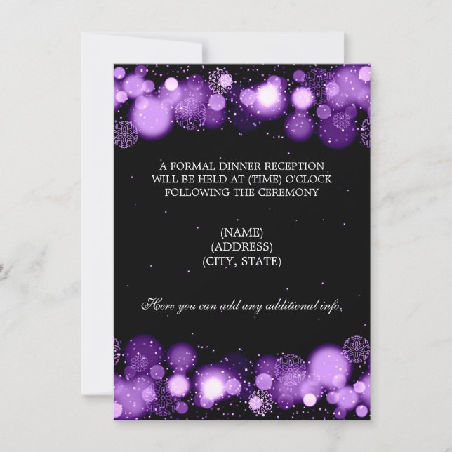 Winter Wedding Reception Purple Lights Invitation (Front)