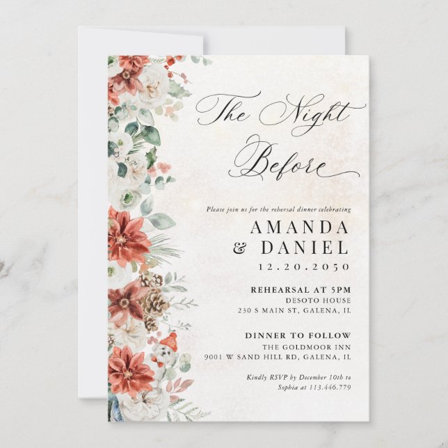 Winter Wedding Rehearsal Dinner Invitation (Front)
