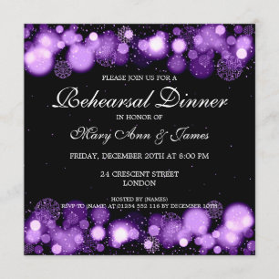 Winter Wedding Rehearsal Dinner Purple Lights Invitation