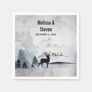 Winter Wedding Reindeer Rustic Grey Watercolor Napkin