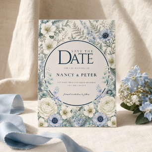 Winter Wedding Save the Date Card   Blue Floral