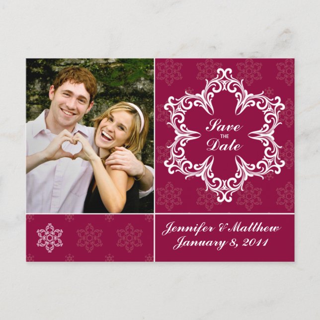 Winter Wedding Save the Date Postcard - Cranberry (Front)