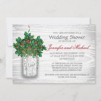Winter Wedding Shower Mason Jar Holly Berry Invita Invitation