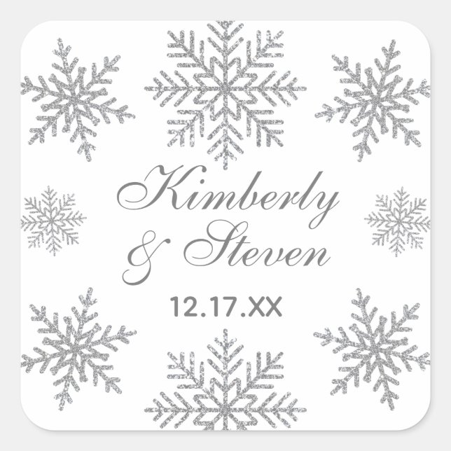 Winter Wedding Silver Snowflake  Square Sticker (Front)