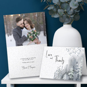 Winter Wedding Snow Forest Custom Photo Thank You Card