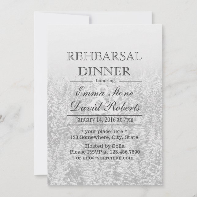 Winter Wedding Snow Forest Rehearsal Dinner Invitation (Front)