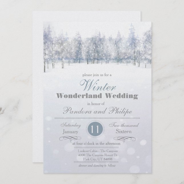 Winter Wedding Snow Tree Invitation (Front/Back)