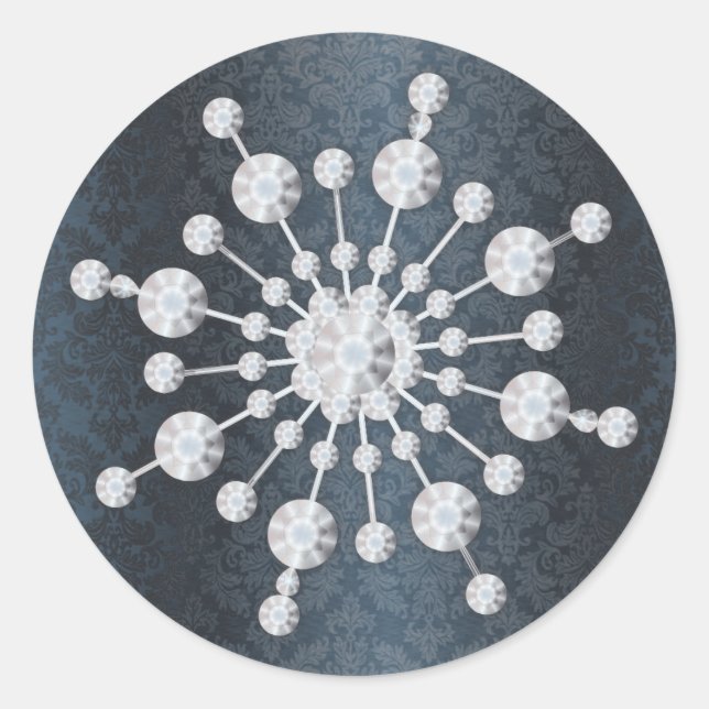 Winter Wedding Snowflake Blue Damask Envelope Seal (Front)