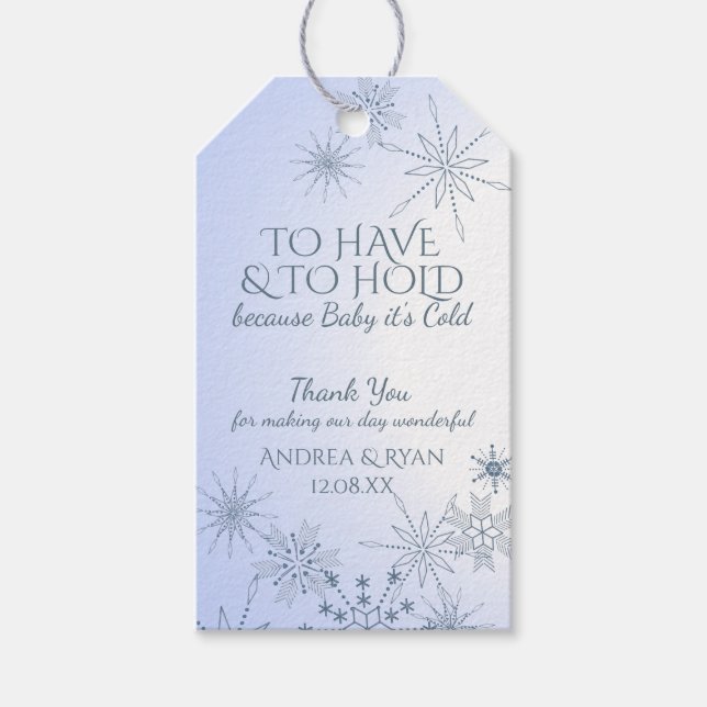 Winter Wedding Snowflakes Blue Gift Tags (Front)