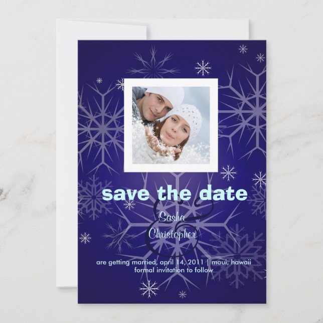Winter Wedding, snowflakes/photo/ Save the Date (Front)