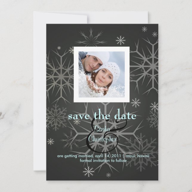 Winter Wedding, snowflakes/photo/ Save the Date (Front)