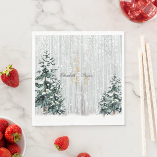 Winter Wedding Sparkle Snowflakes Pine Trees Napkin