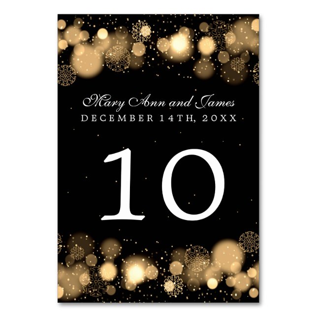 Winter Wedding Table Number Gold (Front)