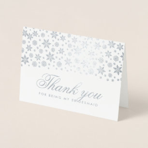 Winter Wedding Thank You Bridesmaid Silver Foil Card