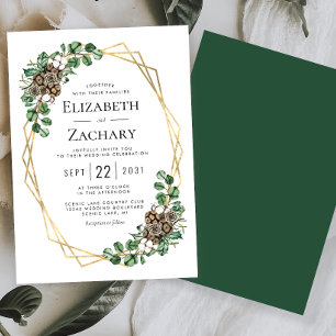 Winter Wedding Watercolor Greenery Pine Cones Invitation