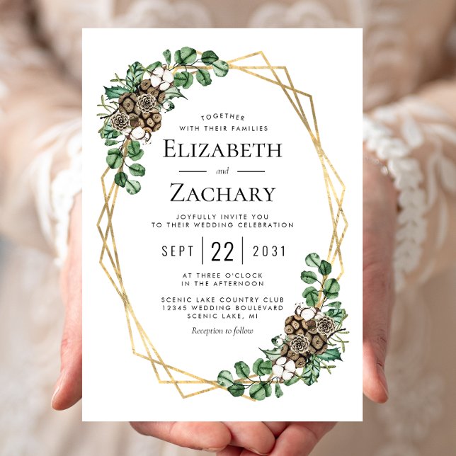 Winter Wedding Watercolor Greenery Pine Cones Invitation (Creator Uploaded)