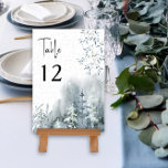 Winter Wedding Watercolor Snow Forest Editable Table Number<br><div class="desc">Winter wedding table number with watercolor snow forest, delicate leaves and snow berries. The design has a colour palette of dusty blue, slate blue, blue grey and white. It is personalised in modern handwritten lettering and classic elegant typography. Perfect for winter season, holiday wedding or Christmas wedding. Please browse my...</div>