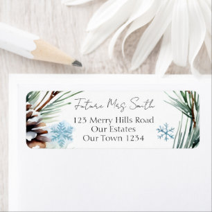 Winter wedding watercolor snow pines address label return address label